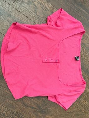 SHEIN Hot Pink Short Sleeve Ribbed Henley Tee